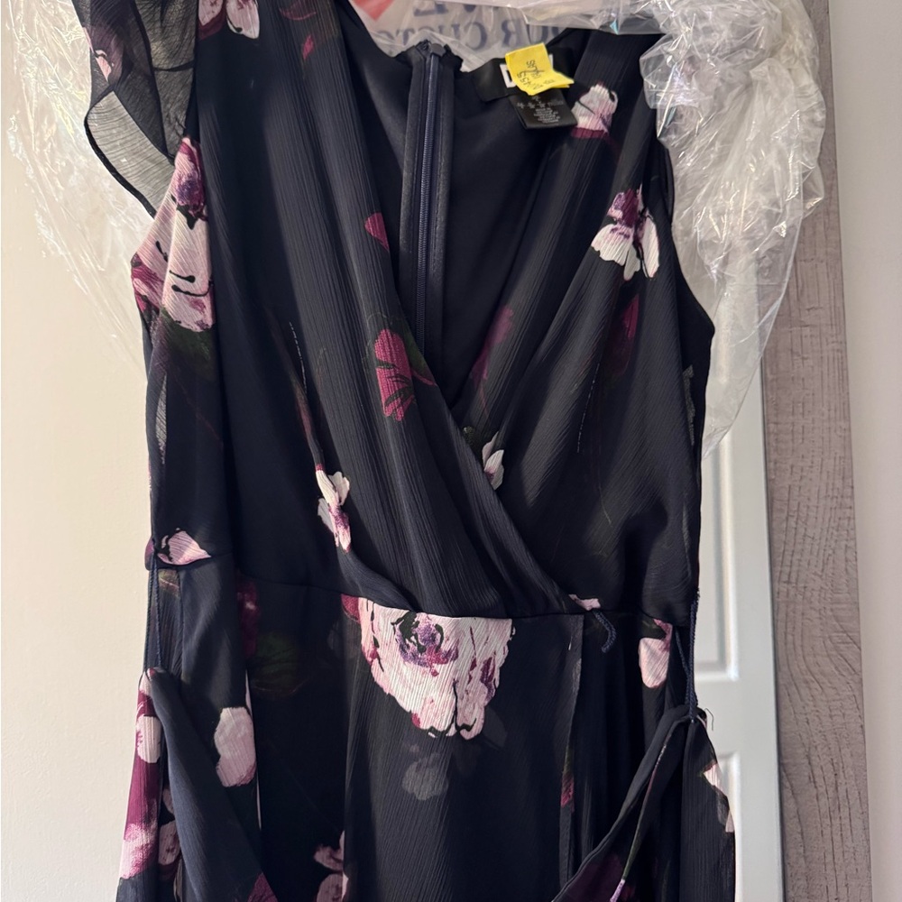 DKNYC Black and Pink Asymmetrical Sundress with Flutter Sleeves